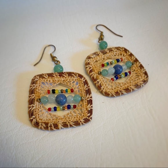 Jewelry - Boho Colorful Folk Craft Wicker & Bead Earrings Jewelry - Boho Colorful Folk Craft Wicker & Bead Earrings